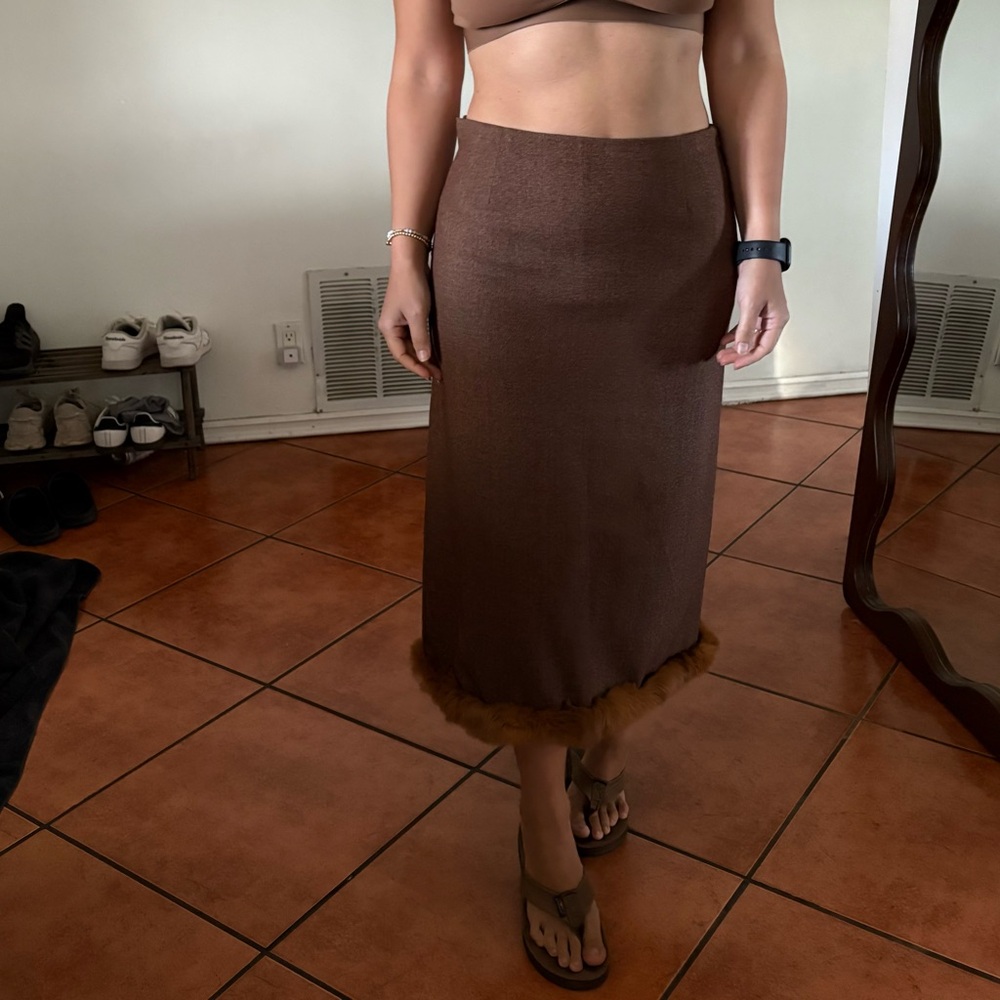 Max Belle Pencil Brown Midi Skirt
